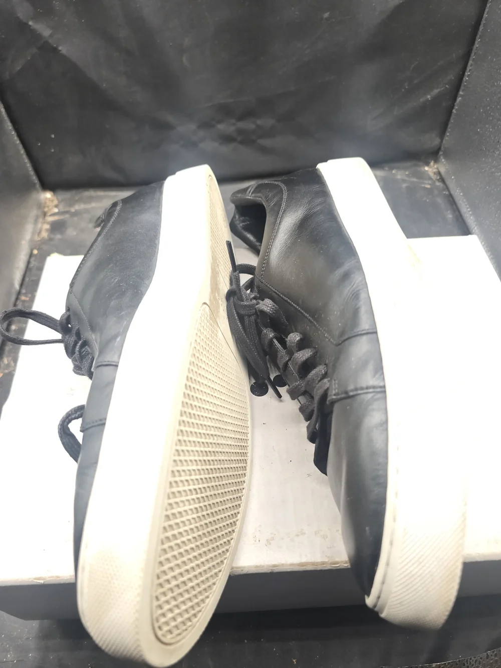 Cole‎ Haan Black Leather Low-Top Slip-On Sneakers with White Sole